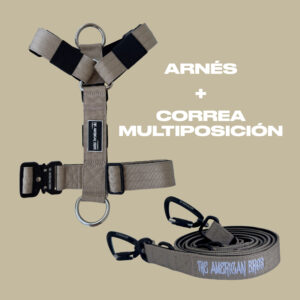 Arnés y correa multiposición beige